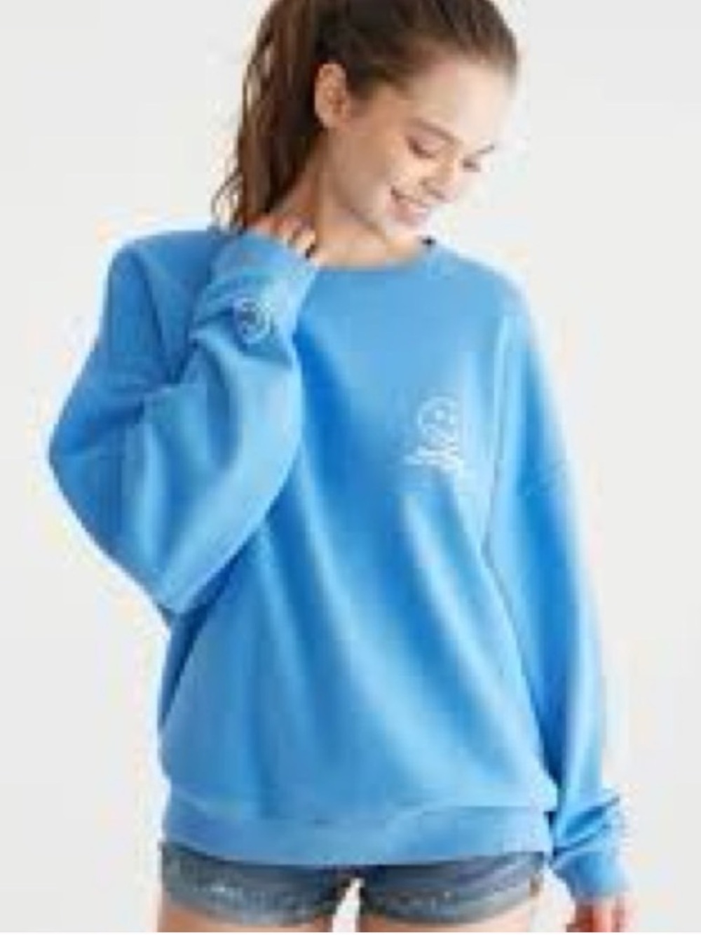 Aerie-Smiley-Real Crewneck Sweatshirt - Casual Pullover-Oversized-XS